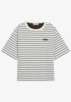 Miu Miu Striped Cotton T-shirt In White