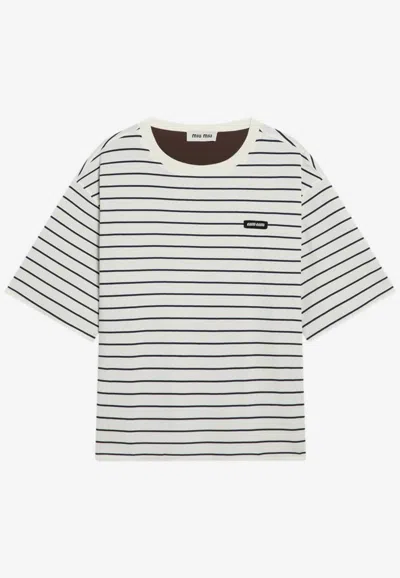 MIU MIU STRIPED CREWNECK T-SHIRT