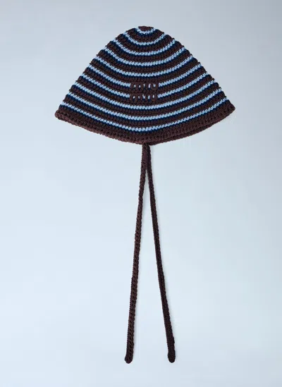Miu Miu Striped Crochet Hat With Ties In Brown