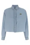 Miu Miu Striped Crop Shirt In Blue