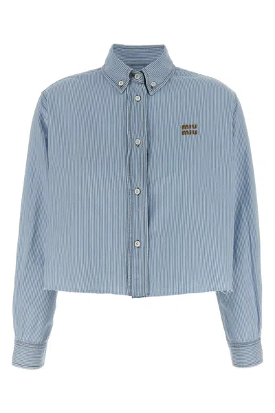 Miu Miu Striped Crop Shirt In Blue