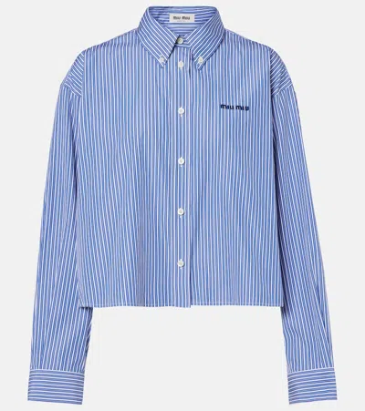 Miu Miu Striking Cotton Striped Shirt For Women In Blue