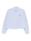 Miu Miu Cropped Cotton Shirt Long Sleeves Stripes In Blue