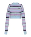 Miu Miu Striped Cropped Jumper In Blue