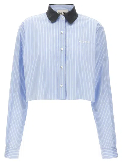 Miu Miu Striped Cropped Shirt Shirt And Blouse Light Blue