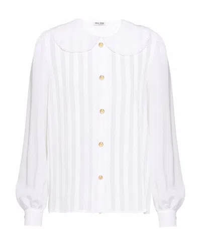 Miu Miu Striped Cr�pe De Shine Shirt In White