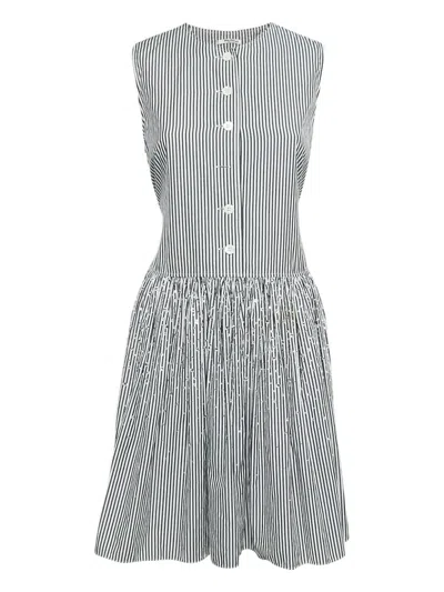 Pre-owned Miu Miu Striped Crystal Dress In Black