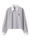 Miu Miu Striped Shirt With Collared Neck And Long Sleeves In Blue