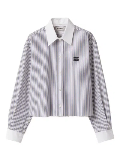 Miu Miu Striped Embroidered Shirt In Blue