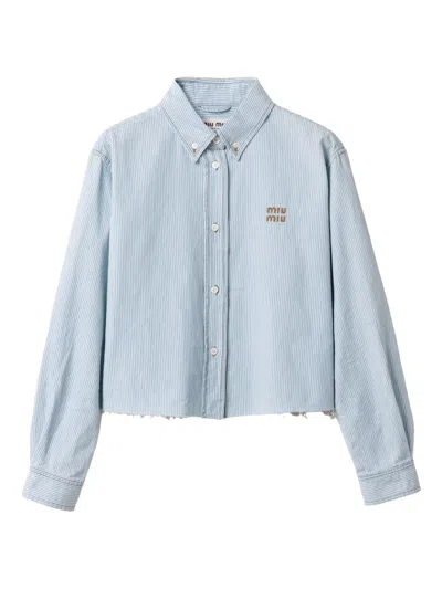 MIU MIU STRIPED FRAYED-EDGE SHIRT