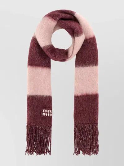Miu Miu Embroidered Mohair Blend Scarf In Burgundy