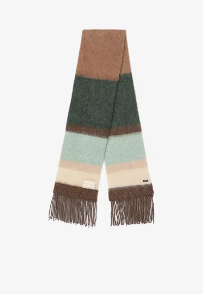 Miu Miu Striped Fringed Wool Scarf In Multicolor