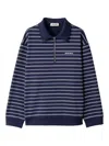 Miu Miu Striped Cotton Sweatshirt With Pointed Collar In Blue