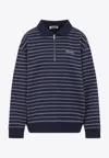 Miu Miu Striped Cotton Sweatshirt With Pointed Collar