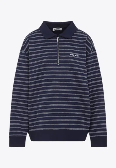 MIU MIU STRIPED HALF-ZIP SWEATSHIRT