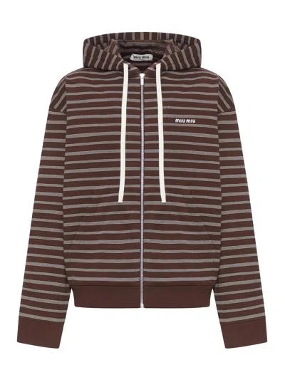 Miu Miu Striped Hoodie In Brown