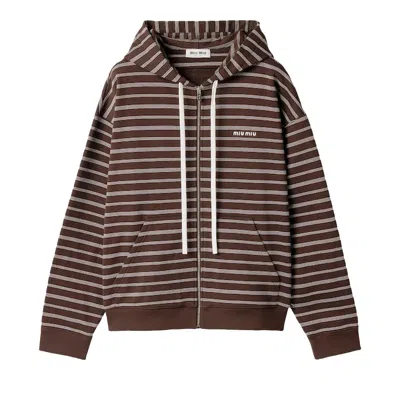 Pre-owned Miu Miu Striped Hoodie 'cacao/white' | Brown | Women's Size Xs