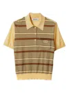 Miu Miu Striped Intarsia Logo Polo Shirt In Gold
