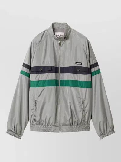 MIU MIU STRIPED JACKET FRONT POCKETS ELASTICATED CUFFS
