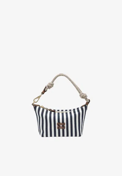 Miu Miu Striped Jacquard Logo Pouch Bag In Blue