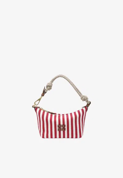 Miu Miu Striped Jacquard Logo Pouch Bag In Red