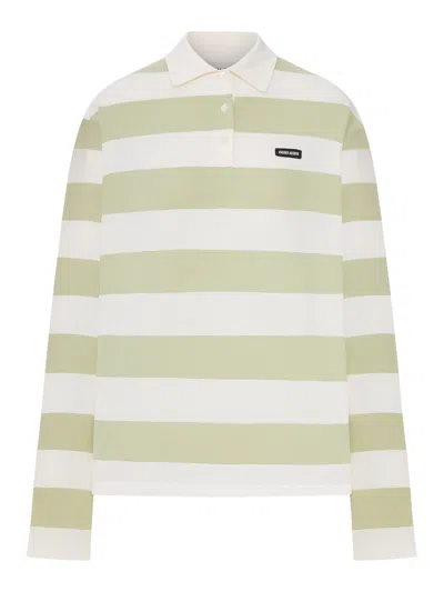 Miu Miu Striped Jersey Polo In Multi