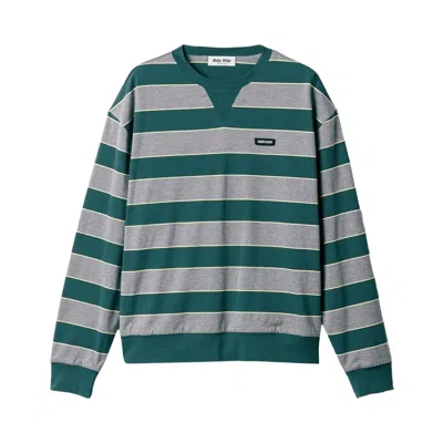 Pre-owned Miu Miu Striped Jersey Sweatshirt 'bottle Green/grey' | Women's Size S