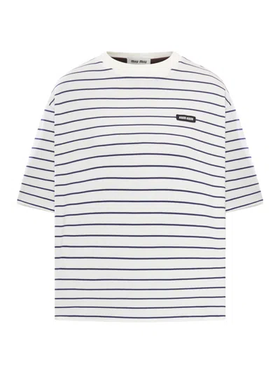 MIU MIU STRIPED JERSEY T-SHIRT