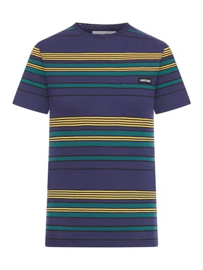 Miu Miu Striped Jersey T-shirt In Blue