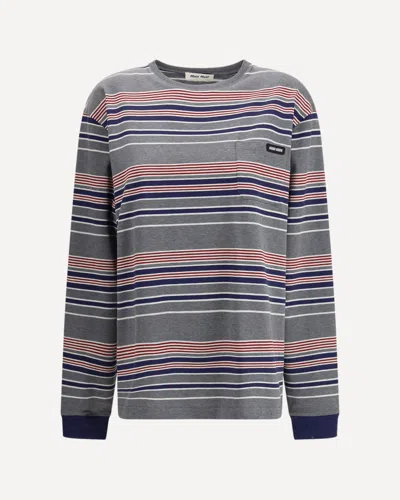 Miu Miu Striped Jersey T-shirt In Multi