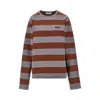 Miu Miu Cotton T-shirt With Striped Pattern In Brown