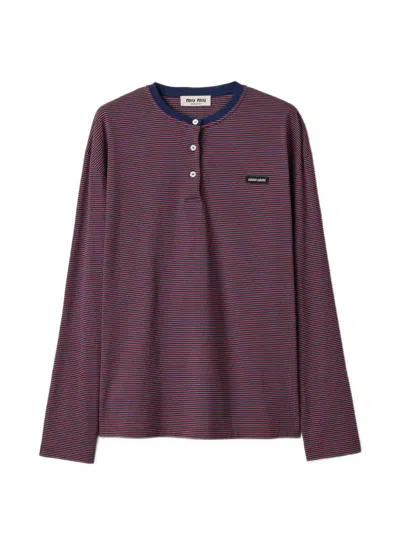 Miu Miu Striped Jersey T-shirt In Burgundy