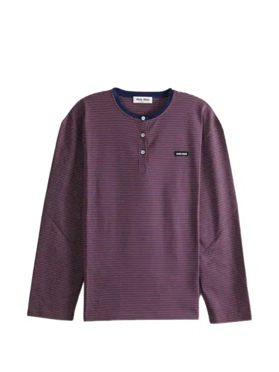 Miu Miu Striped Jersey T-shirt In Purple