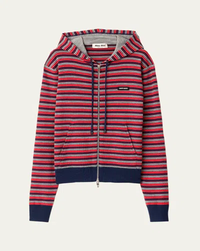 Miu Miu Striped Jersey Zip Hoodie In Red