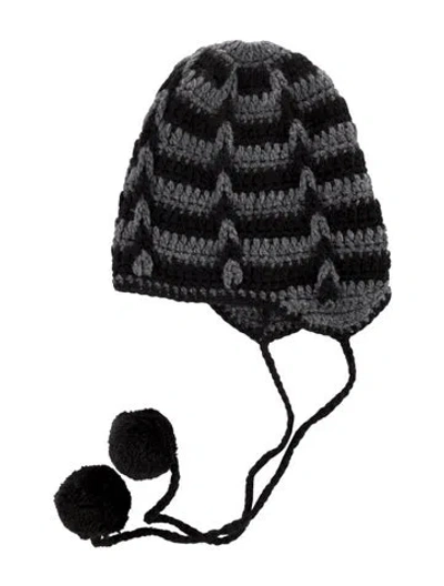 Pre-owned Miu Miu Striped Knit Beanie In Black/grey