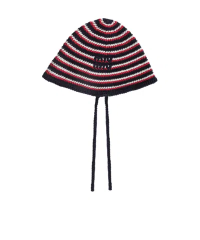 Miu Miu Striped Knit Hat In Orange