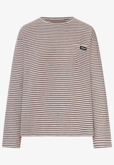 Miu Miu Striped Knit Sweater In Beige