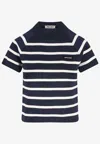 Miu Miu Striped Knit Top In Blue