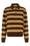 Miu Miu Striped Knitted Polo Shirt In Brown