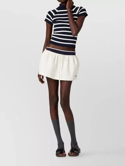 Miu Miu Striped Knitwear High Neck Short Sleeves In Multi