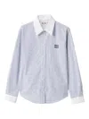 Miu Miu Striped Logo-embroidered Shirt In Blue