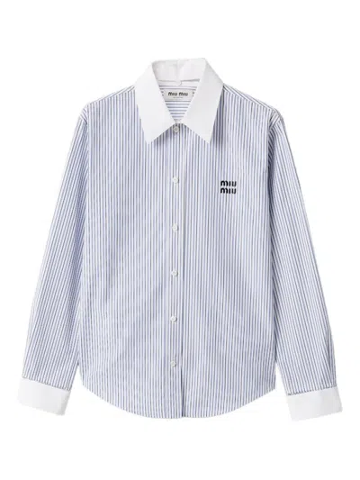 Miu Miu Striped Logo-embroidered Shirt In Blue