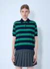 Miu Miu Striped Logo Motif Polo Shirt In Green