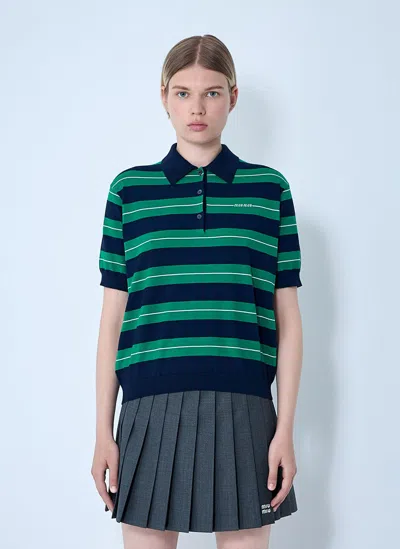 Miu Miu Striped Logo Motif Polo Shirt