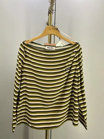 Miu Miu Long-sleeved Striped Top In Green