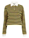 Miu Miu Striped Long-sleeve Polo Top In Yellow