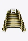 Miu Miu Striped Jersey Oversized Cropped Polo Shirt In Yellow