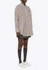 Miu Miu Striped Long-sleeved Shirt In Brown