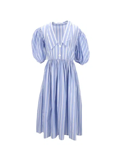 Pre-owned Miu Miu Striped Midi Dress In Blue