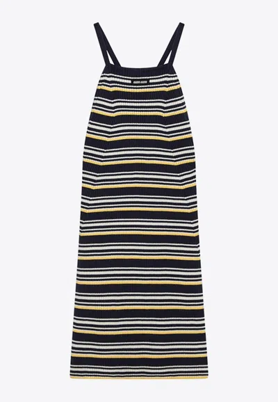 Miu Miu Striped Midi Dress In Multi